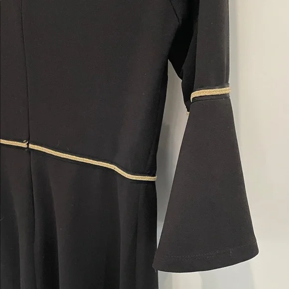 Tommy Hilfiger Women's 3/4 Bell Sleeve Elegant Black Dress With Gold Trim - Picture 9 of 16